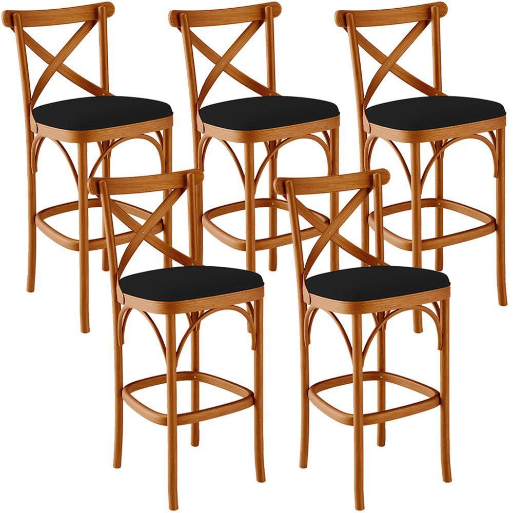 Kit 05 Banquetas Altas Cozinha Bancada Bar Sala de Jantar Estofada Ávila L02 Suede Preto - Lyam
