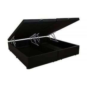 Base Box Baú Casal Bipartido Suede Preto 39x138x188