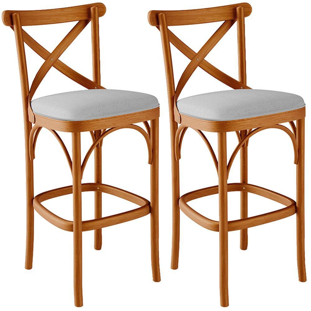 Kit 02 Banquetas Altas Cozinha Bancada Bar Sala de Jantar Estofada Ávila L02 Linho Cinza - Lyam