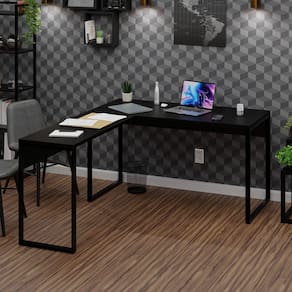Mesa de Canto em L Escrivaninha Industrial 135x150cm Preto