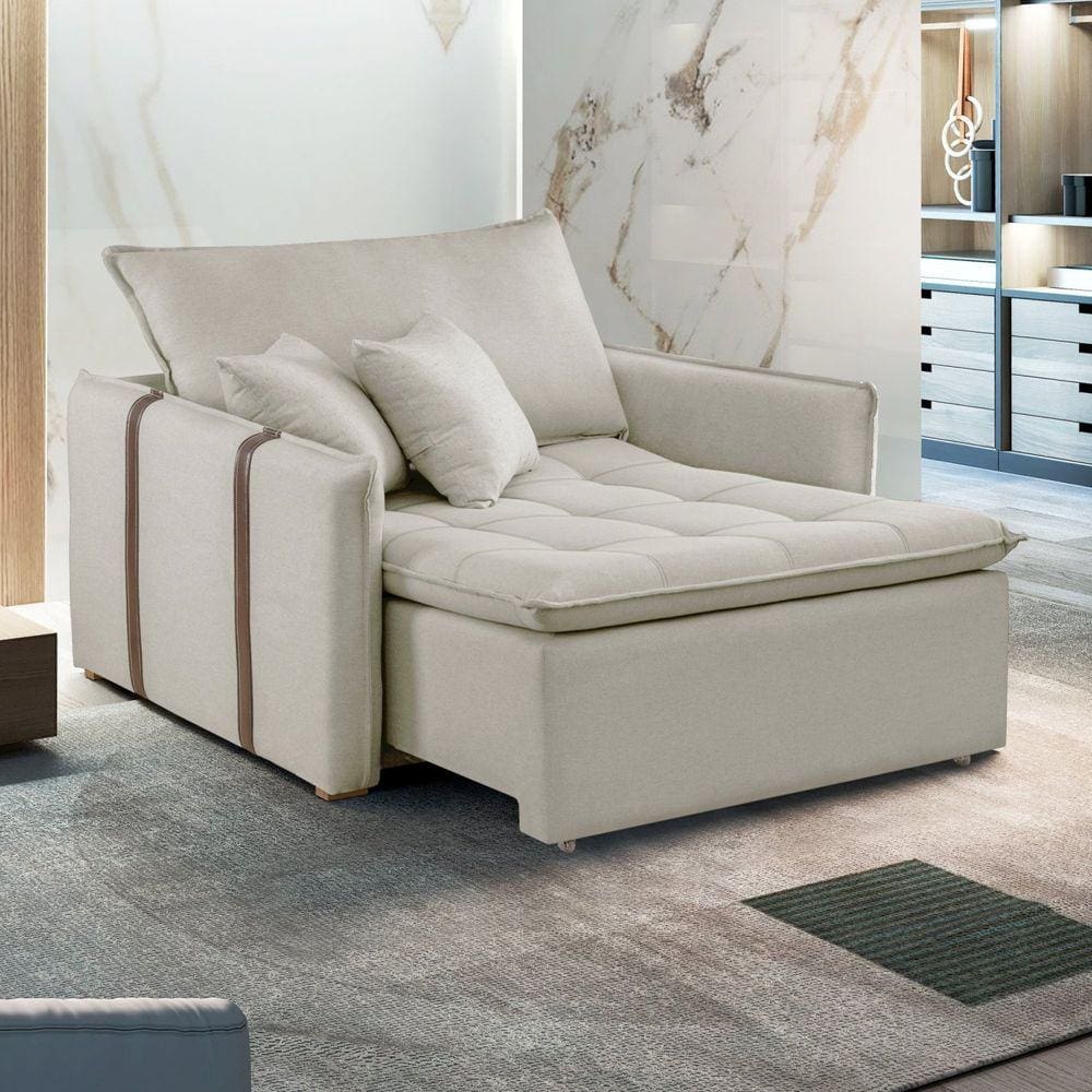 Poltrona Cama 110cm em Madeira Eucalipto Detroid Yescasa Bege Claro