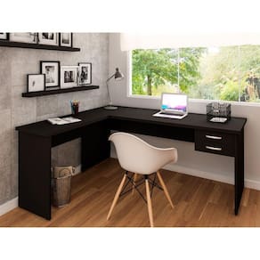 Mesa De Escritório em L 160x150cm com Gaveteiro Preto