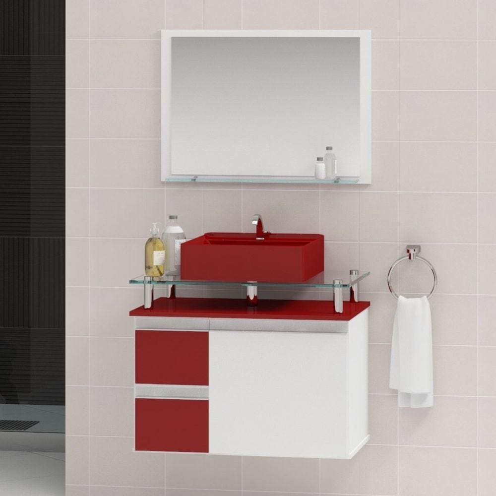 Conjunto para Banheiro Gabinete com Cuba e Espelheira 60cm Diamante Vinho