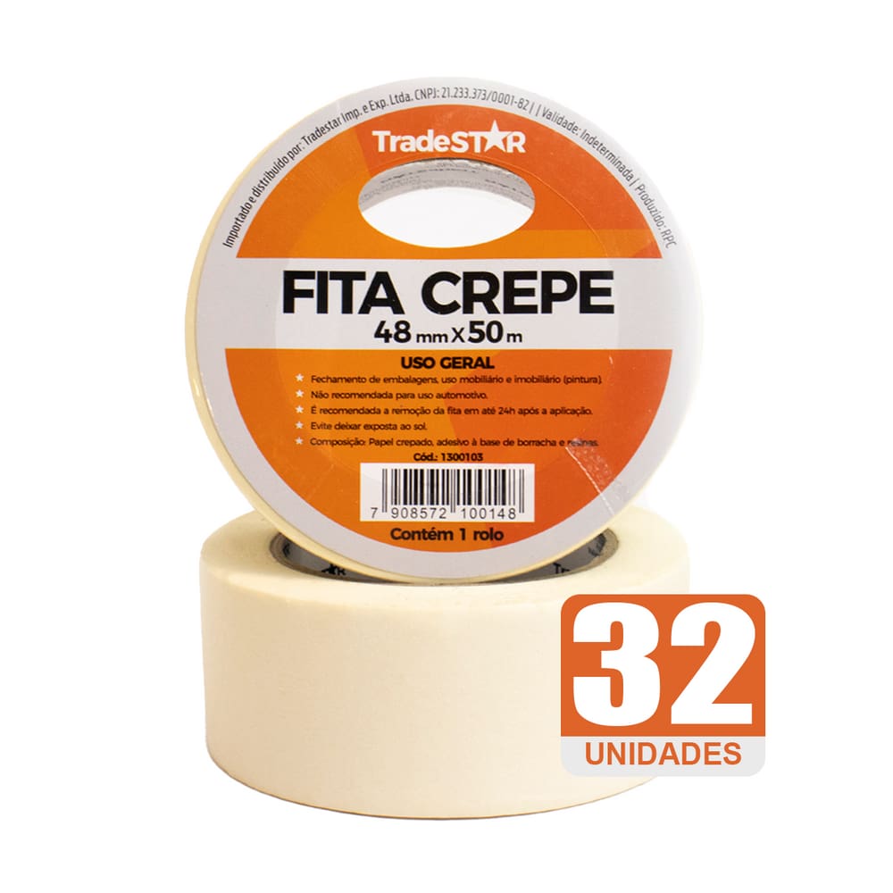 Fita Adesiva Crepe Papel 48mm X 50m C/32 Rolos 48x50