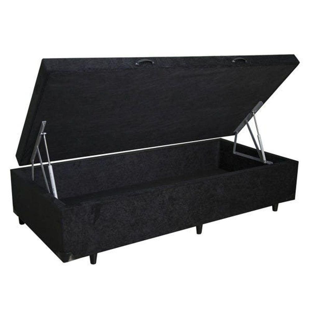 Base Box Baú Solteiro Suede Preta - 39x88x188