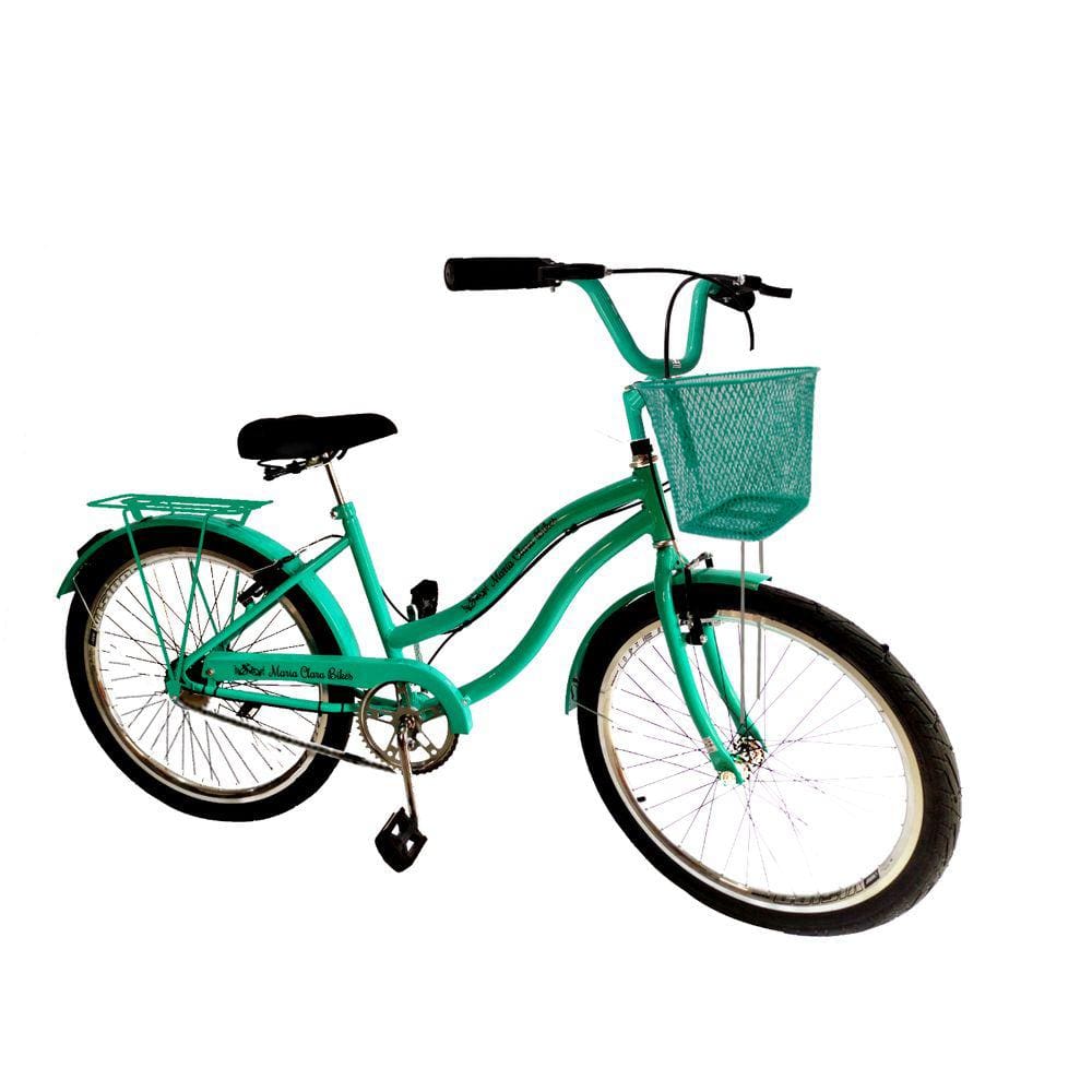 Bicicleta feminina aro 24 retrô s/ marchas com cesta verde