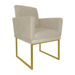 Poltrona Klara Suede Marfim Base De Ferro Dourada - Vallisa Decor