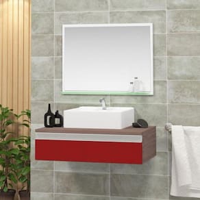 Conjunto para Banheiro Gabinete com Cuba e Espelheira 60cm Safira Vinho