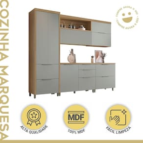 Cozinha 5 Peças 7 Portas 6 Gavetas Marquesa 100% Mdf Marrom/Verde