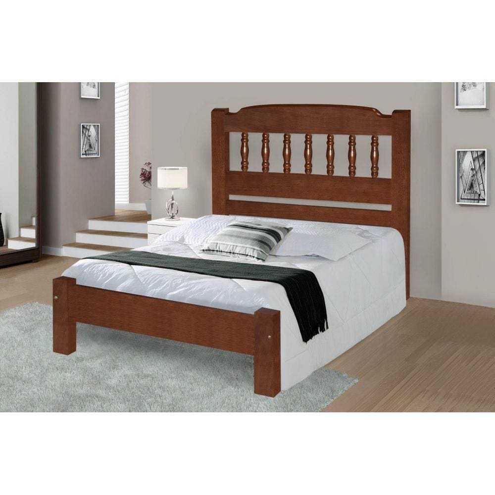 Cama Queen Size Roma de Madeira Maciça Angelim Pedra/Tauari