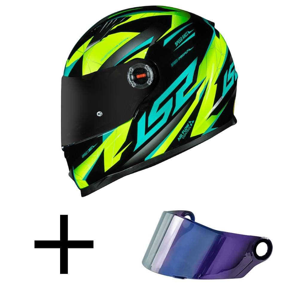 Capacete LS2 FF358 Draze Preto e Verde Mais Viseira Camaleão