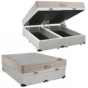 Cama Box Baú Queen Sintético Bipartido + Colchão Molas Ensacadas Airtech Ortobom 69x158x198 Branco