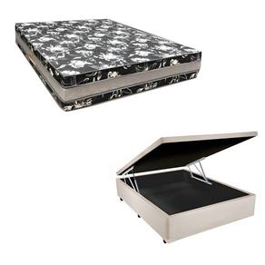 Cama Base Box Baú Casal Super Black Sintético Bege + Colchão Casal Super Black D33 28x138x188