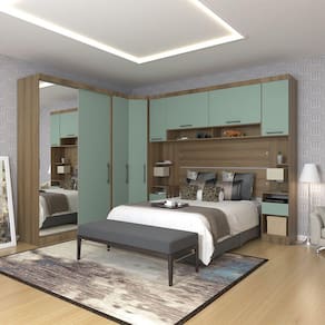 Quarto de Canto Casal com Guarda Roupas com Espelho e Mesas de Cabeceira Paris Luciane Móveis