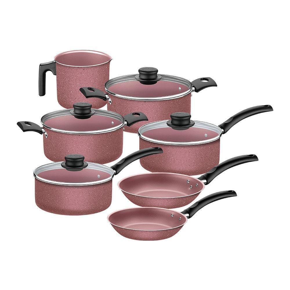 Jogo De Panelas 7 Peças Turim Aluminio Antiaderente Rosa