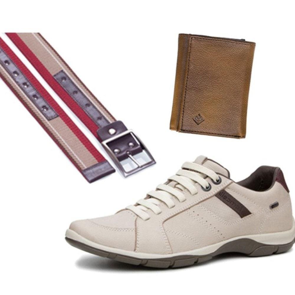 Kit Sapatenis Masculino Em Couro Ajuste Elastico Com Carteira Porta Documentos E Cinto Gorgurao
