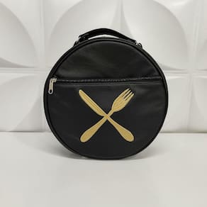 Bolsa Porta Pratos Personalizado Talheres Preto Couro - Coutre Bolsas