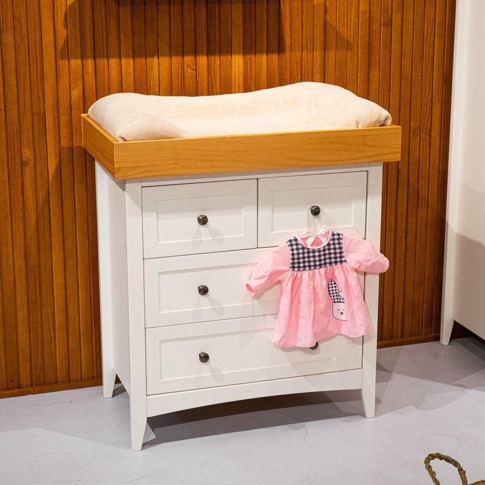 Cômoda 4 Gavetas com Trocador Nest Branco/Carvalho