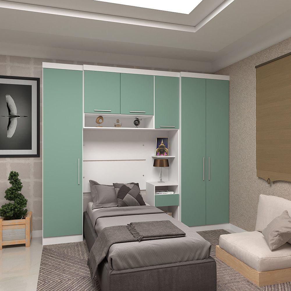 Quarto de Solteiro com Guarda Roupas e Mesa de Cabeceira Alpes Luciane Móveis
