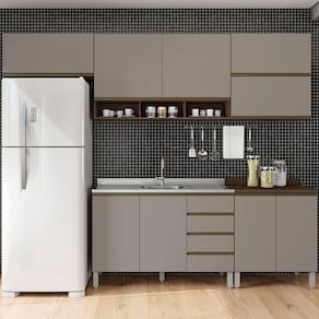 Cozinha Modulada Compacta 6 Peças Nogueira Dourado com Connect Jade Luciane Móveis