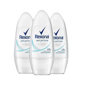 Kit Desodorante Roll On Rexona Sem Perfume 50ml - 3 Unidades