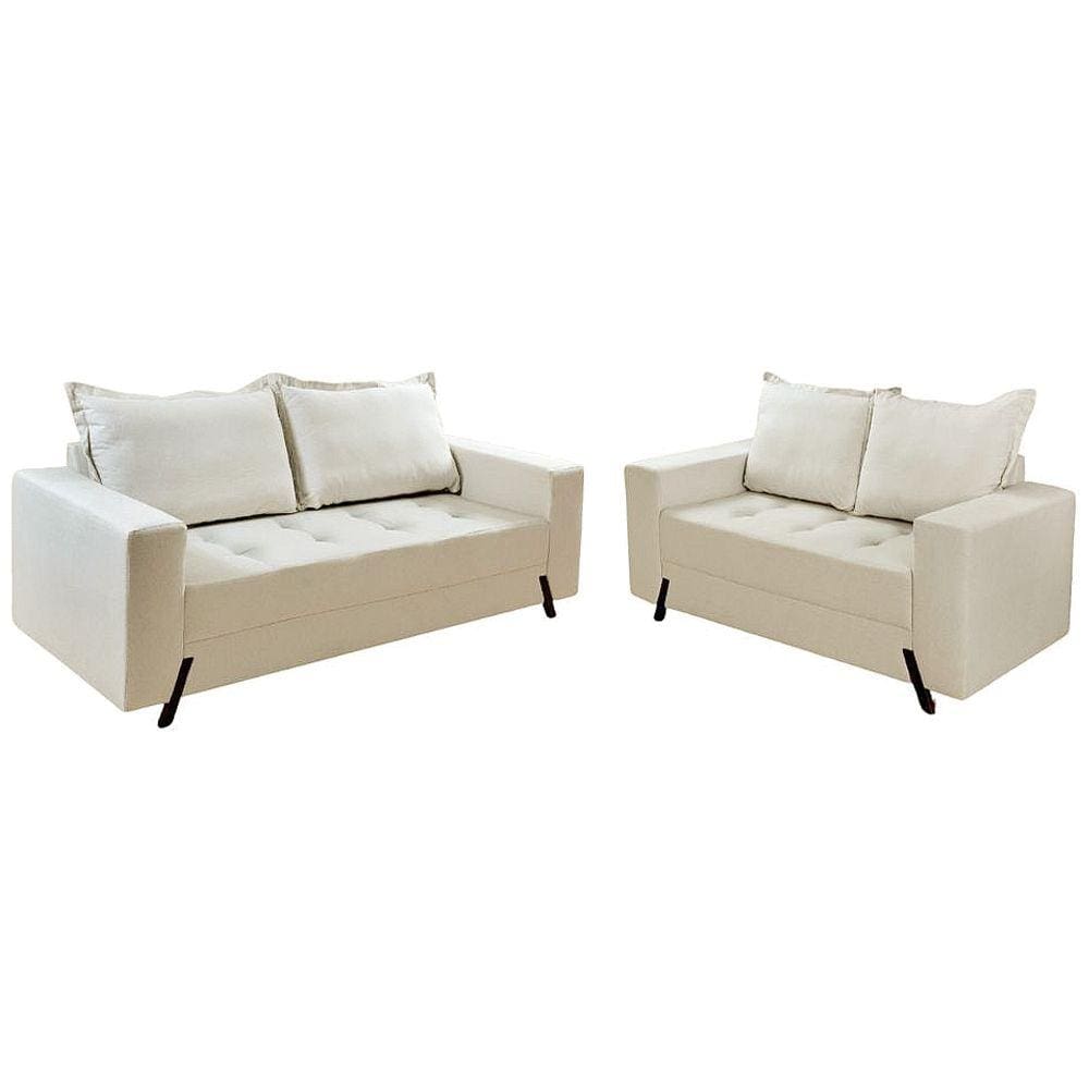 Conjunto de Sofá 8100 em Linho com 2 e 3 Lugares Boareto Cor Bege
