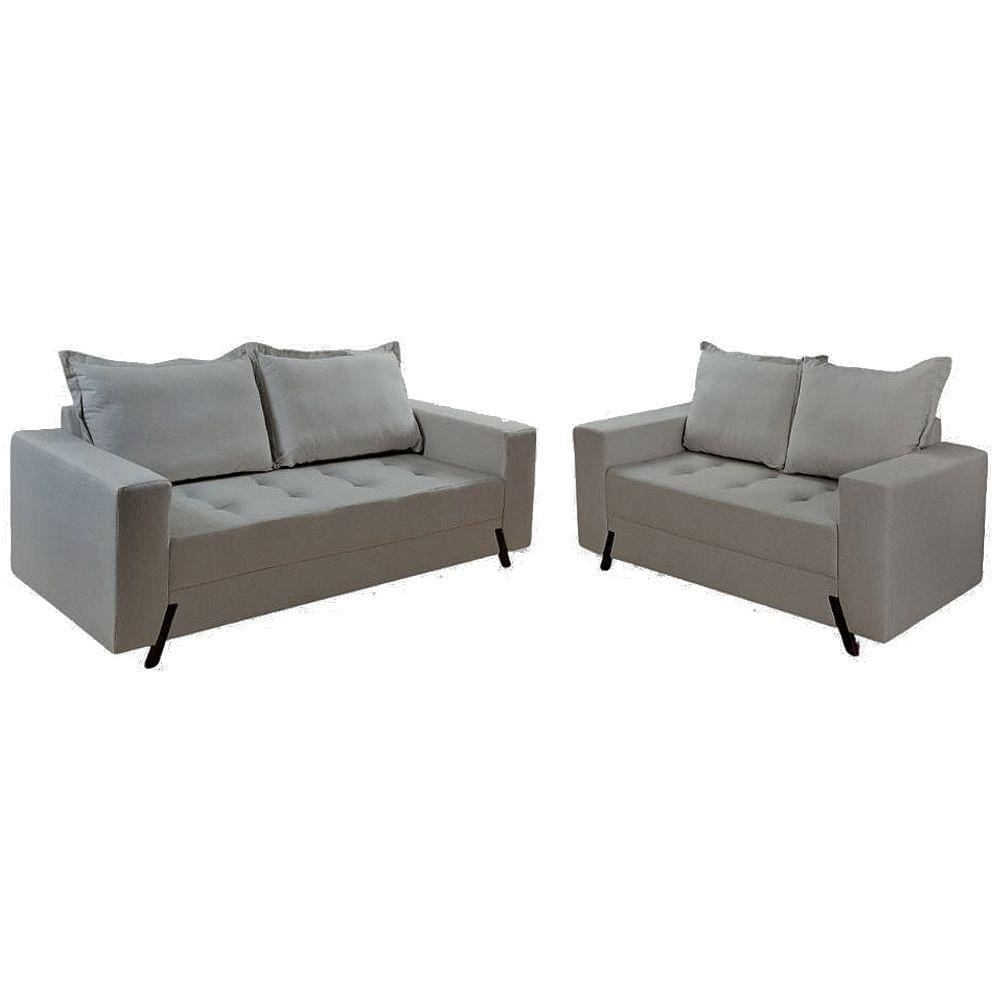 Conjunto de Sofá 8100 em Linho com 2 e 3 Lugares Boareto Cor Cinza