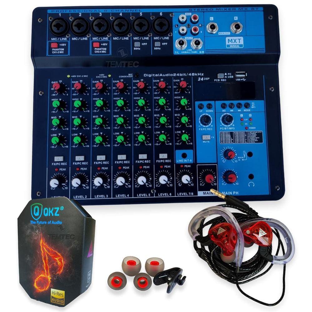 Console Mesa Som Mixer 8 Canais Phanton Bluetooth Vermelho