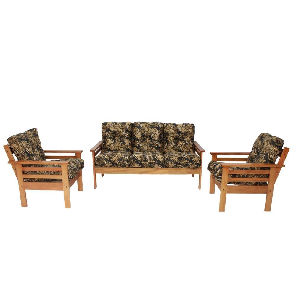 Conjunto De Sofá 3 Lugares E Poltronas Em Madeira