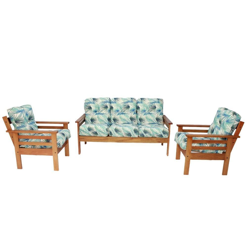 Conjunto De Sofá 3 Lugares E Poltronas Em Madeira