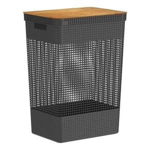 Cesto Roupas Flex Tampa Bambu 49l 60x30x40cm - Preto