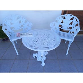 Conjunto de Mesa Para Jardim Samambaia Com 2 Poltronas e Mesa Alta em Alumínio Fundido Unifer Móveis