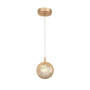 Pendente Vidro Bolhas Metal Dourado 11cm LED 7W 3500K Bivolt