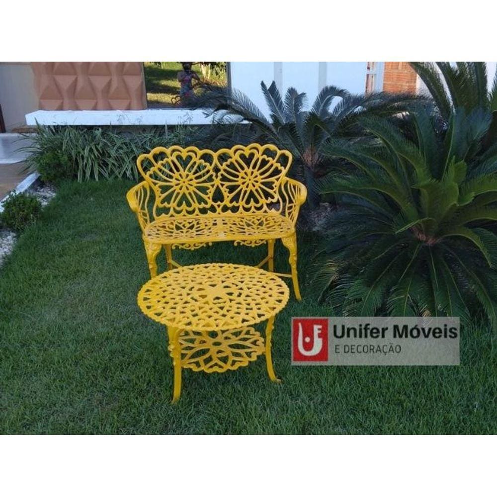 Conjunto de Banco e Mesa Baixa para Jardim Ventura Amarelo em Alumínio Fundido Unifer Móveis