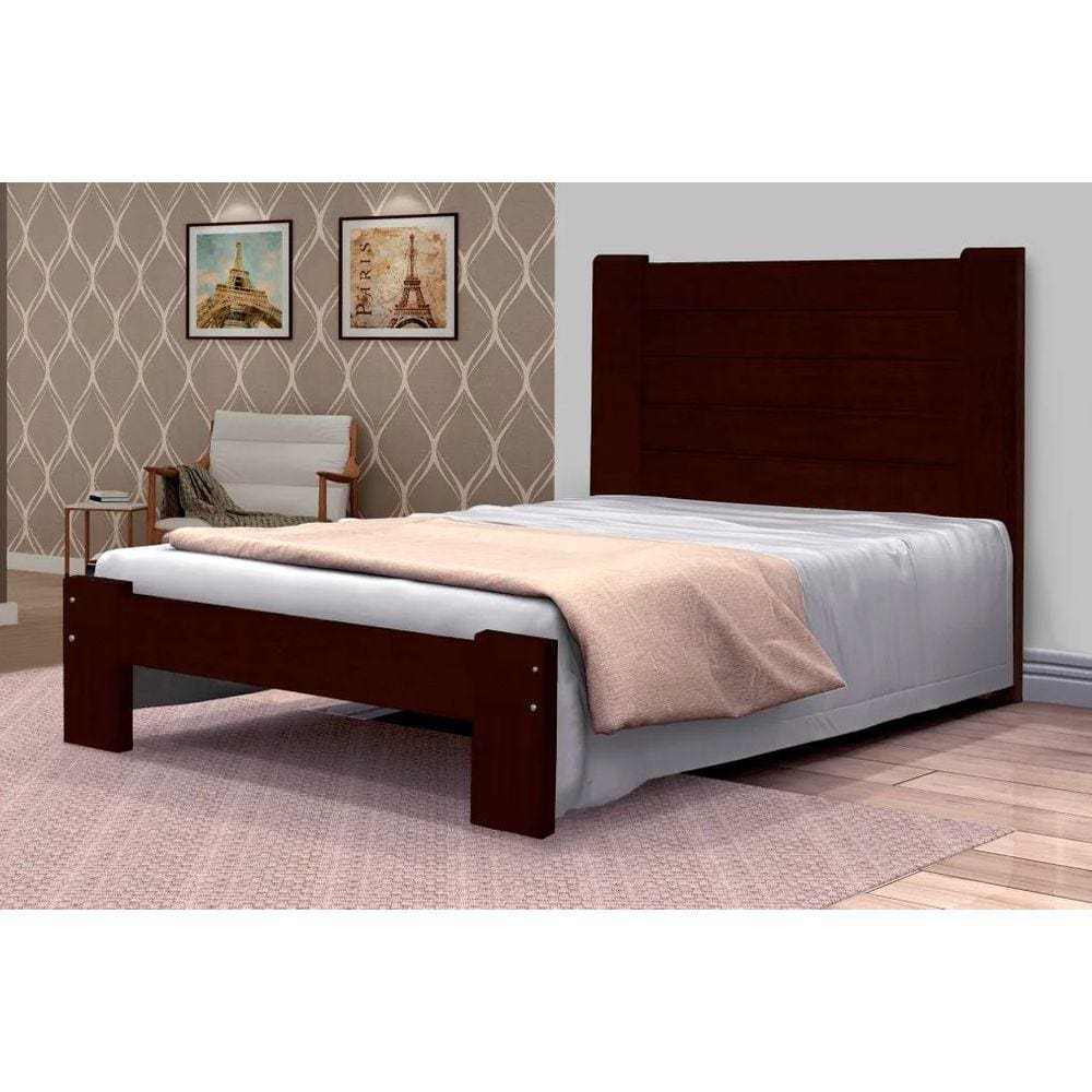 Cama de Solteiro Malbec de Madeira Maciça Angelim Pedra/Tauari