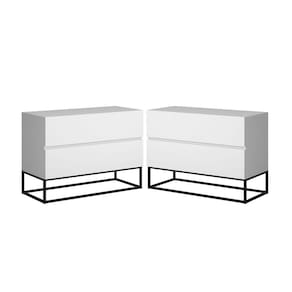 Imagem  Kit 2 Mesa de Cabeceira Industrial Com Pés De Ferro Preto 2 Gavetas Puxador Cava