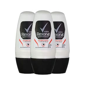 Kit Desodorante Roll On Rexona Men Antibacterial Invisible 50ml - 3 Unidades