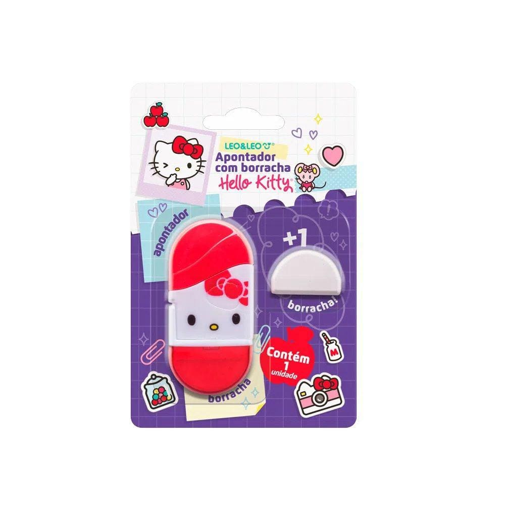 Apontador Escolar com Borracha Hello Kitty Blister Leo&Leo