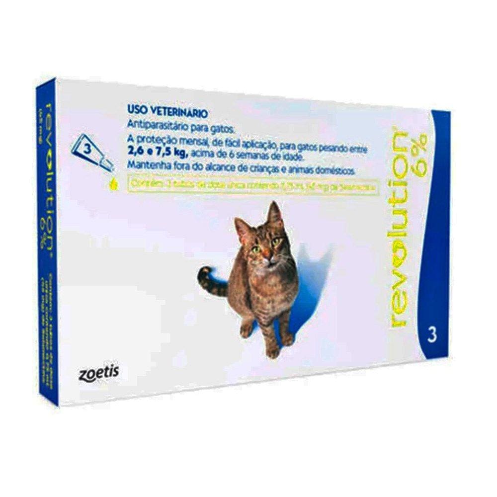 Antipulgas Revolution 6% Gatos 2,6 A 7,5Kg C/3 Pipetas