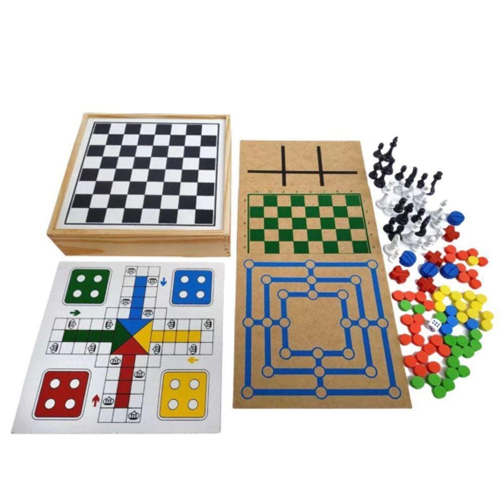 Jogo tabuleiro magnetico xadrez dama ludo multi 5 em 1 grande