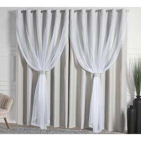 Cortina Blackout Com Voil 4,00X2,50 Off White Quarto Sala