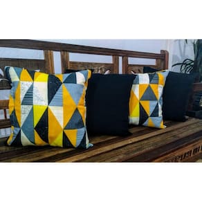 Kit 4 Capas de Almofadas 45x45cm Gorgurinho Geométrico Amarelo/Oxford Preto