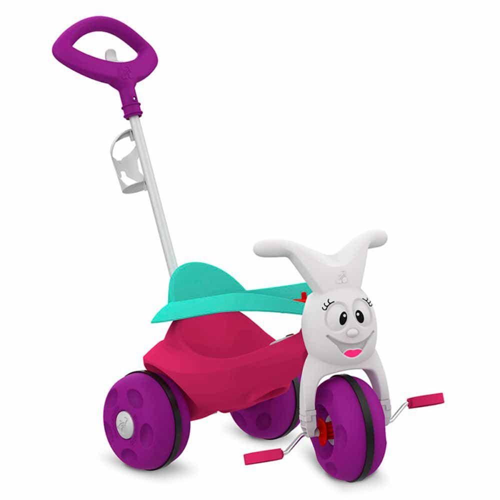 Triciclo Infantil Passeio e Pedal Velobaby com Empurrador Rosa