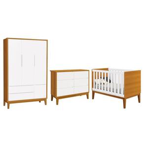 Dormitório Completo Infantil Classic 3 Portas, Cômoda 6 Gavetas e Berço com Pés Amadeirado - Reller Móveis