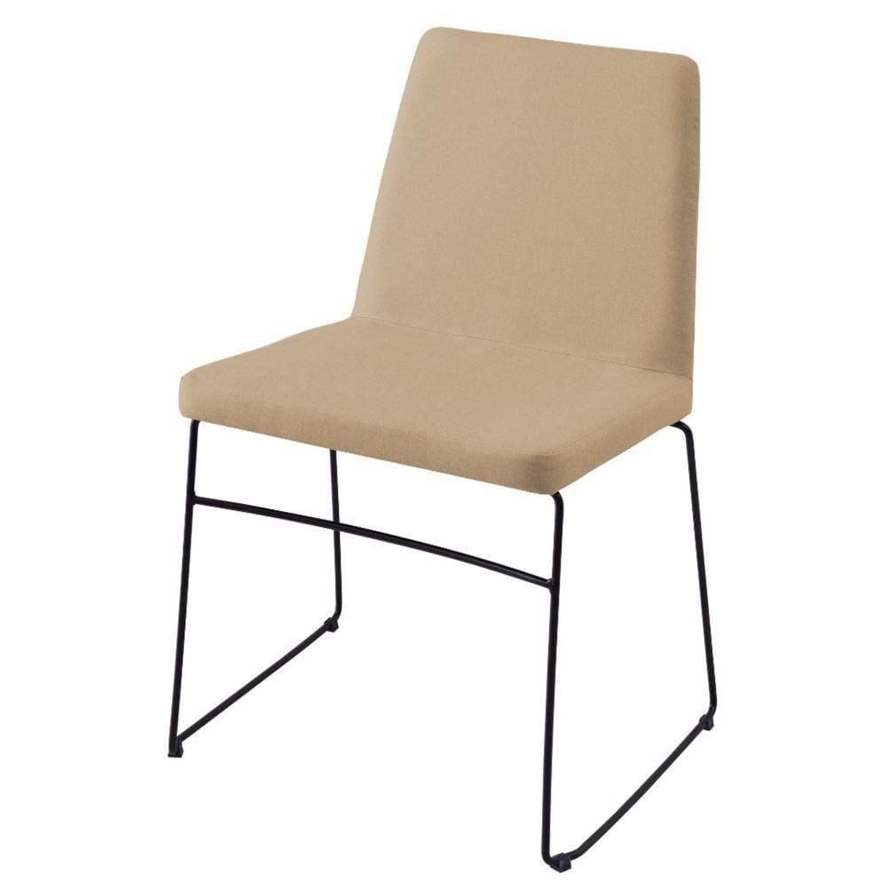 Cadeira Paris Daf Móveis Multilaminada Revestida em Espuma Linho Bege Base Aço Carbono Preto