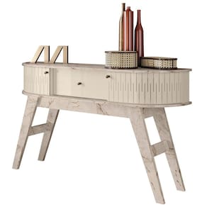 Aparador para Sala de Estar 136cm Pés Retrô Gil M01 Calacata/Off White - Mpozenato