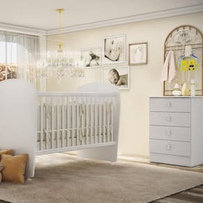 Quarto de Bebê Completo Cômoda 4 Gavetas com Berço Céu Móveis Percasa Branco