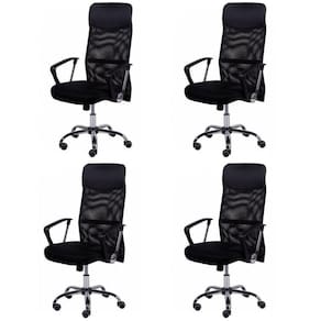 Kit 4 Cadeiras Para Escritório Presidente Tela Mesh Sintético 3307 OR Design Preto