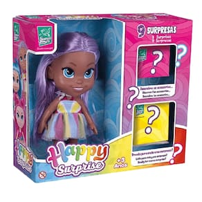 Boneca Baby Happy Surprise negra Cabelo Lilás 554 - Super Toys