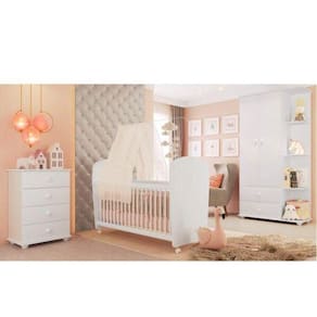 Quarto de Bebe Completo Algodão Doce com Guarda Roupa 2 Portas, Cômoda e Berço Espresso Móveis Branco